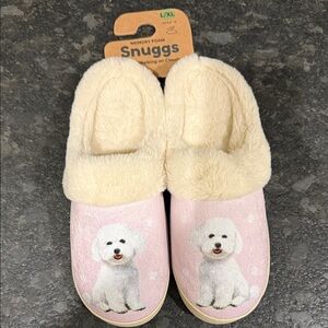NWT Snuggs Slippers Bischon Dog Cream and Pink Slippers